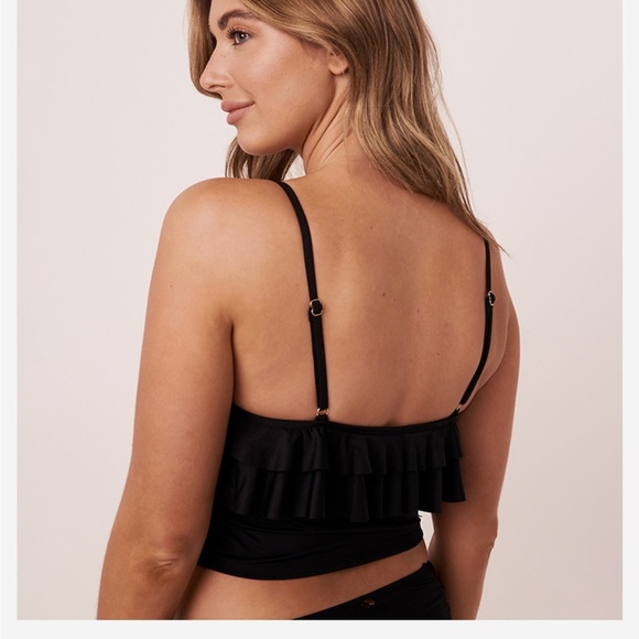 La Vie en Rose Aqua tankini top black ruffle swim XL. New. - Picture 3 of 6